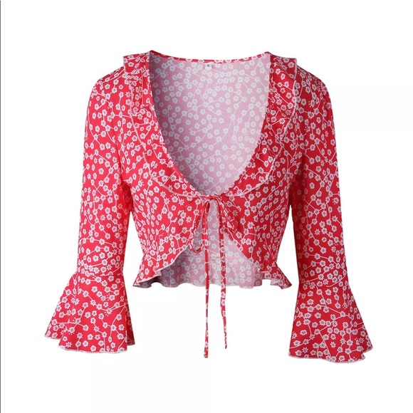 Crop Top Ruffle Blouse - Picture 2 of 4